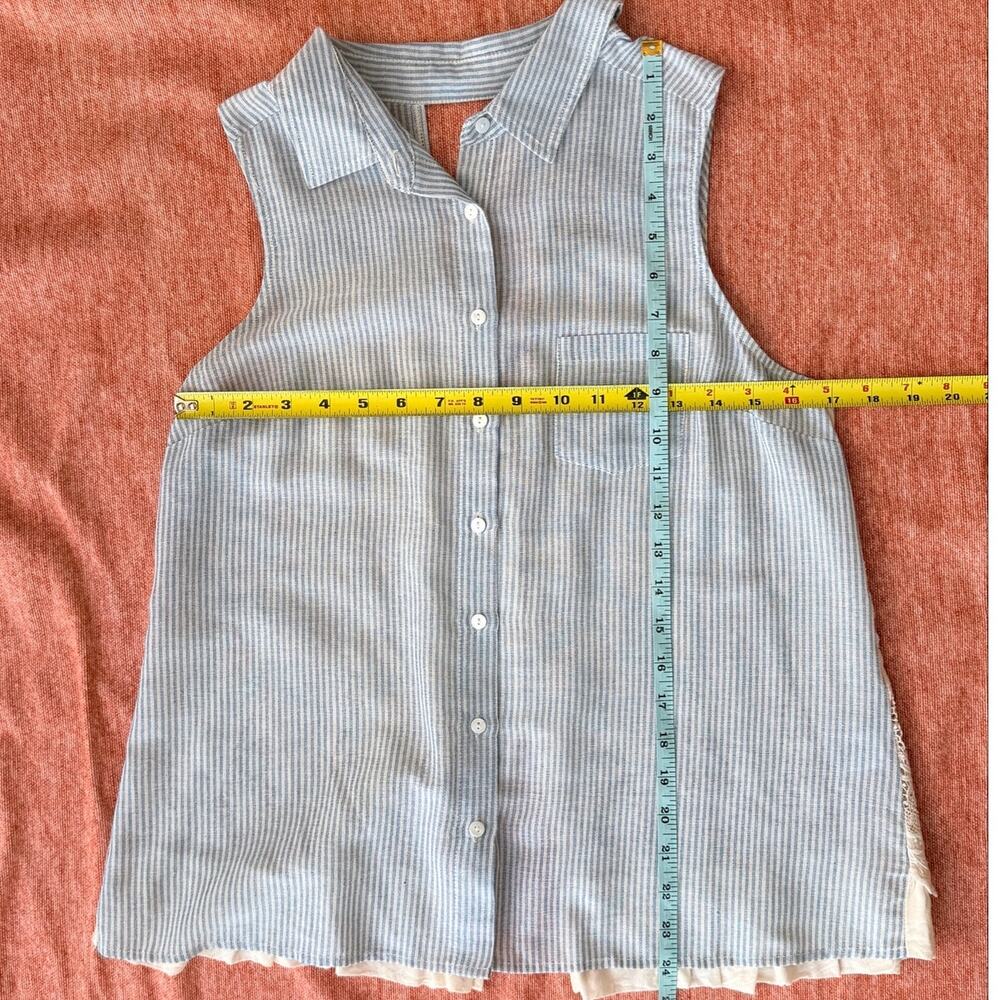 White Crow Sleeveless Button Front Soft Cream & Blue Embroidered Lace Cotton M - Picture 7 of 8